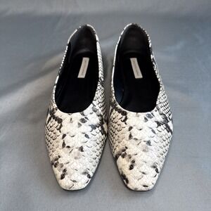Saks Fifth Avenue Snakeskin‎ Embossed Leather Square Toe Slip On Flats, 8.5M